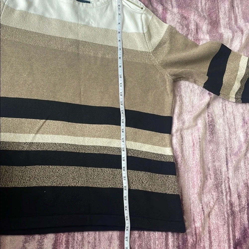 Karen Scott Sweater Striped Zipshoulder